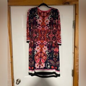 Eliza J Multicolor 3/4  Sleeve Shift Dress, Sz 16